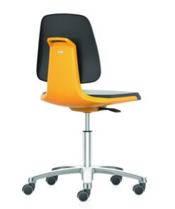 Interstuhl Büromöbel Laboratory Chair Labsit 2 with Castors, Integral Foam 9588, Black 2000 Seat Shell Orange, Alu Base Polished