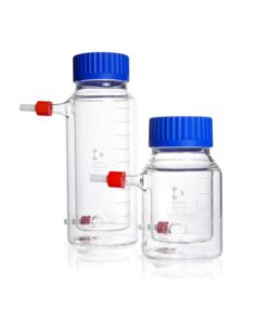 DWK Duran Wide-Mouth Glass Bottle 500 mL, Double-Walled, GLS 80, with Screw Cap and Pouring Ring PP Blue​