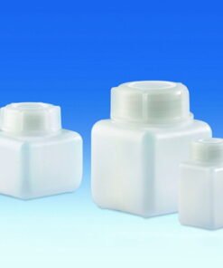 VITLAB Wide Mouth Bottles 1000 ml PE-HD 90 x 90 mm Square GL 65 with PP Screw Cap Pack of 12
