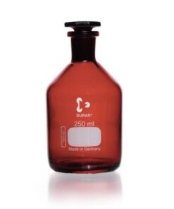 DWK Duran 250 mL Narrow Neck Amber Reagent Bottle with NS Glass Stopper