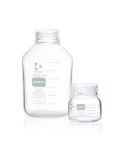 DWK Duran Laboratory Glass Bottle GLS 80 Clear Protect Plastic Coated PA12 with Dust Cap - 2000 mL​