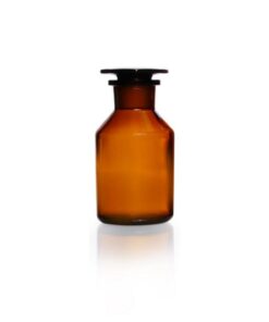 DWK Duran Wide Neck Reagent Bottle, Soda Glass, Amber with NS Glass Stopper/Cap, 250 mL
