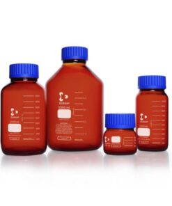 DWK Duran Laboratory Glass Bottle, 3500 ml, Amber GLS 80, Wide Neck, with Screw Cap and Pouring Ring