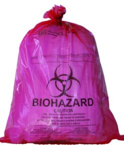 LLG Autoclavable Bags 500x600mm PP Red 50µm with Biohazard Printing and Sterilization Indicator, Pack of 200