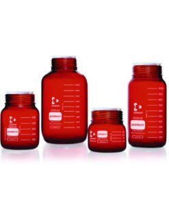 DWK Duran GLS 80 Laboratory Glass Bottle, Amber, Protect+ Plastic-Coated (PA12), with Dust Cap, 2000 mL