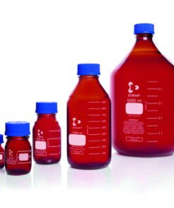 DWK Duran GL 45 Laboratory Glass Bottle Amber with Screw Cap and Pouring Ring PP, 750 mL