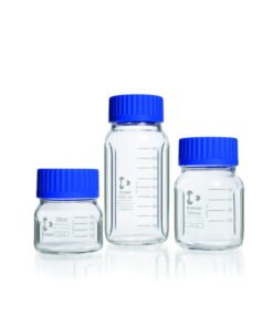 DWK Duran Baffled Wide Mouth Bottle GLS80 250ml, Clear Duran, with Graduation, Screw Cap, and Pouring Ring​
