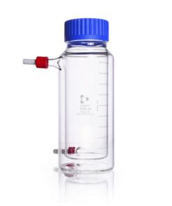 DWK Duran Wide-mouth Glass Bottle 1000ml, Double-walled, GLS 80, with Screw Cap and Pouring Ring PP Blue​