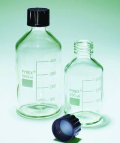 DWK Reagent Bottles 250 mL, 135x66 mm, Black Screwcap, Pyrex PTFE Sealing, Pack of 10