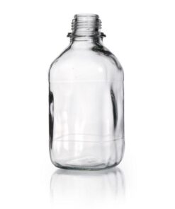 DWK Duran Square Screw Cap Bottle, Narrow Neck, Soda Lime Glass, Clear with Dust Proof Cap, 1000 mL