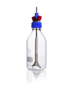DWK Duran Stirred Reactor Set GL 45, 1000ml Bottle, Folding Magnetic Stirrer, PP, 2-Port Screwing, 2 PBT Caps GL 14, Red