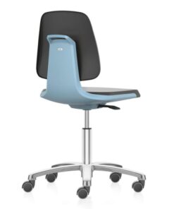 Interstuhl Büromöbel Laboratory Chair Labsit 2 with Castors, Integral Foam 9588 Black 2000, Seat Shell Blue, Alu Base Polished