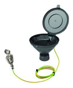 SCAT Funnel with Lid "MARCO" V2.0 GL45 PE-HD Electrostatic Conductive with Removable Sieve and Earthing Cable, Funnel Diameter 140 mm
