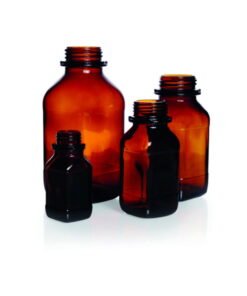 DWK Duran Square Screw Cap Bottle 100 mL, Wide Neck, Amber Thread 32, Soda Lime Glass, Without Cap