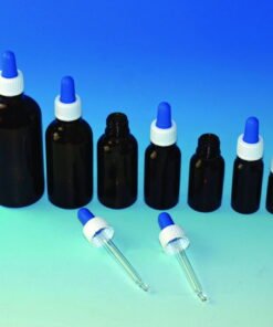 Glaswarenfabrik Karl Hecht Pipette Outfit for 10 ml Bottles – Includes Screw Cap, Nipple Shield (Blue or Red), and Glass Pipette