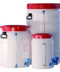 Behr Wide-Neck Barrel WF110H, 110 L, White PVC with Level Indicator, Plug, and Lid