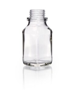 DWK Duran Square Screw Cap Bottle 100 mL, Wide Neck, Clear Thread 32, Soda Lime Glass, Without Cap