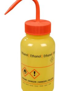 Bürkle Wide-Neck Wash Bottle 500 ml, LDPE, "ethanol", Orange Closure, LaboPlast