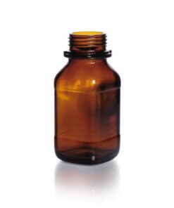 DWK Duran Square Screw Cap Bottle 250 mL, Wide Neck, Amber Thread 45, Soda Lime Glass, Without Cap