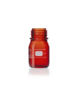 DWK Duran 100 mL Amber Glass Laboratory Bottle with GL45 Thread, Graduated Scale, without Screw Cap, and Pouring Ring
