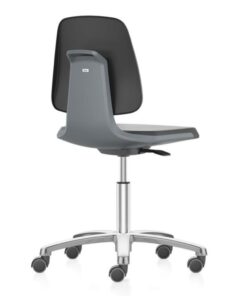 Interstuhl Büromöbel Laboratory Chair Labsit 2 with Castors, Leatherette Magic Black MG01, Seat Shell Anthracite, Alu Base Polished