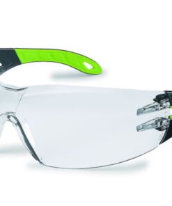 Uvex Safety Spectacles Pheos 9192, Colour: Black/Lime, Lens: Clear Polycarbonate (PC), UV Protection 2-1.2, Supravision HC-AF