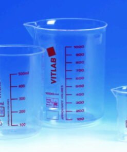 VITLAB Griffin Beaker 100 ml, PMP (TPX) Red-Imprinted Graduation, Clear