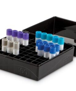 Heathrow Scientific Storage Box with Snap Lid, PP, Black, 100 Places for Microtubes and Cryogenic Vials