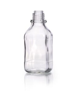 DWK Duran Square Screw Cap Bottle, Narrow Neck, Soda Lime Glass, Clear, Without Dust Proof Cap, 250 mL
