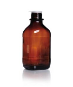 DWK Duran 1000 mL Amber Soda Lime Glass Square Bottle, Narrow Neck, with Dust-Proof Cap