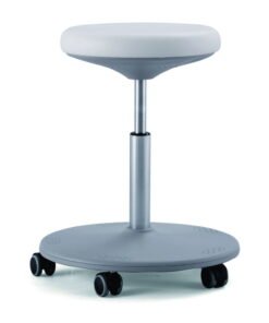 Interstuhl Büromöbel Stool Labster, White Synthetic Leather Skai, Height Adjustable 450–650 mm, Castors, Disc Feet and Plastic Units Platinum Grey