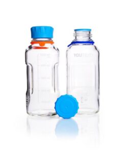 DWK DURAN YOUTILITY Bottle, 500ml Clear, Graduated, GL 45, with Screw-Cap and Pouring Ring (PP), Pack of 4