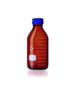 DWK Duran Laboratory Bottle, 1000 mL, Amber Glass, GL45, with Cap and Pouring Ring