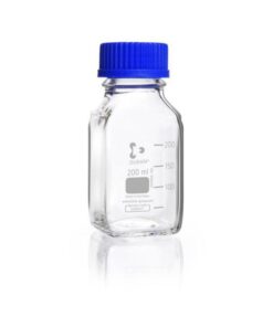 DWK Duran 250 mL Clear Glass Square Laboratory Bottle with GL 45 Screw Cap and Pouring Ring