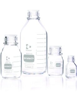 DWK Duran Laboratory Glass Bottle, GL 45, Clear, Plastic Coated (PA12), with Dust Cap, 250 mL