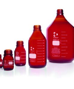 DWK Duran 500 mL Amber Glass Laboratory Bottle with GL45 Thread, Graduated Scale, without Screw Cap, and Pouring Ring