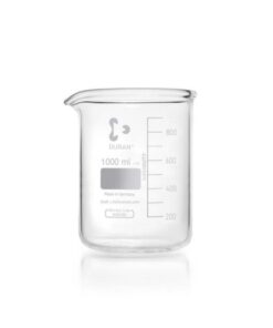 DWK Duran Super Duty Beaker 1000 mL, 105x145 mm, Low Form, with Division and Drain