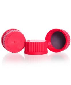 DWK Duran Screw Caps, PBT Red with PTFE Coated Seal, GL45, Pack of 10