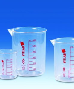 VITLAB Griffin Beaker 500 ml, PMP (TPX) Red-Imprinted Graduation, Clear
