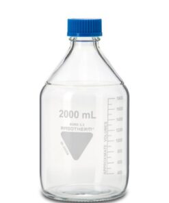 Scherf Präzision Laboratory Bottles 2000 mL with Blue Cap and Ring, Boro 3.3, GL 45, Pack of 10