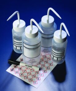 DWK Wash Bottles 1000 mL Wide Neck with Write-on Labels and Adhesive Hazard Labels, Multi-lingual, Pack of 5