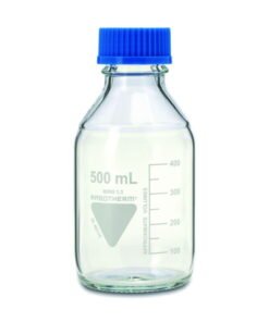 Scherf Laboratory Bottles 500 ml, With Blue Cap and Ring, Boro 3.3, GL 45, Pack of 10