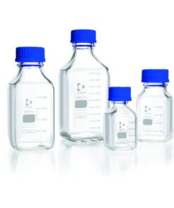 DWK Duran 100 mL Clear Glass Square Laboratory Bottle with GL 32 Screw Cap and Pouring Ring