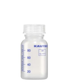 Kautex Textron Wide Neck Autoclavable PP Bottle with Screw Cap 100 mL Graduated