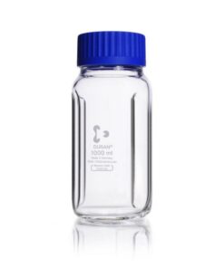 DWK Duran Baffled Wide Mouth Bottle GLS80 1000ml, Clear Duran, with Graduation, Screw Cap, and Pouring Ring​
