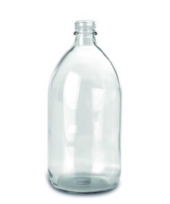 RIXIUS Clear Glass Narrow‑Neck Bottle 1000 mL, DIN 28, Without Cap 9072163 (Pack of 20)
