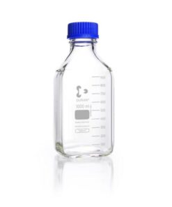 DWK Duran 1000 mL Clear Glass Square Laboratory Bottle with GL 45 Screw Cap and Pouring Ring