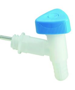 Hünersdorff Drain Cock, Thread 22mm, Natural, Blue Rotary Handle, Sleeve Connection 19mm (3/4")