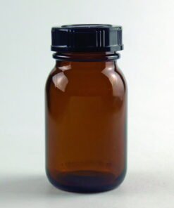Hecht Wide Mouth Bottle 125 ml, GL 40 with Thread and Screw Cap, Amber Glass